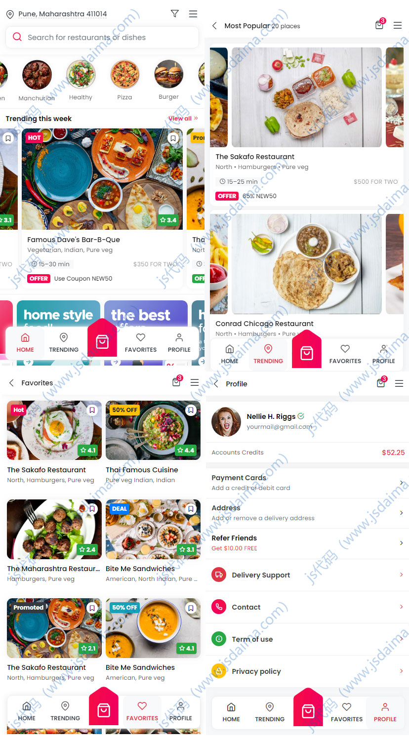 手机移动端美食外卖点餐平台html5网页模板